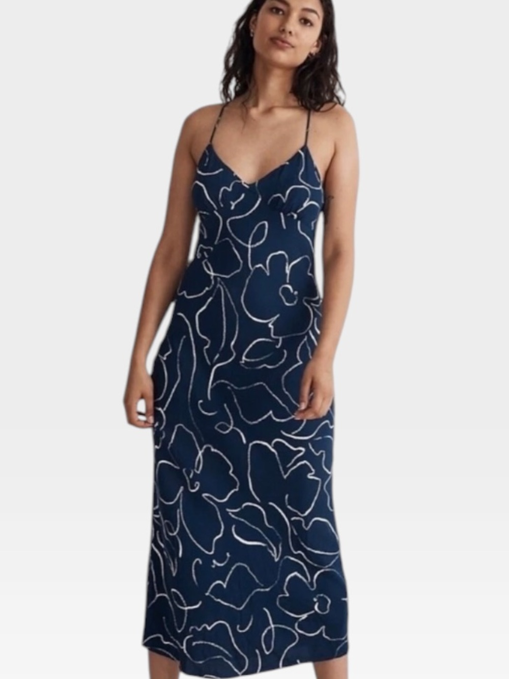 Madewell Navy Slip Maxi Dress with White Floral Outline